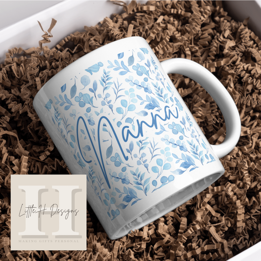 Blue Flower Mug - PERSONALISED